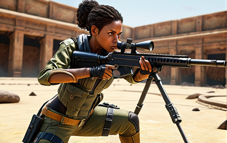 **Prompt:** "Ayana, the sniper, striking a dynamic pose in the Eternal Return arena. Focus on her agility and deadly accuracy with the AWM rifle. Emphasize vibrant colors and a sense of speed."